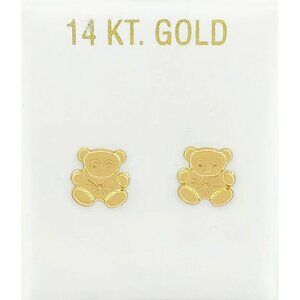 Teddy Bear Stud Earrings 14k Yellow Gold